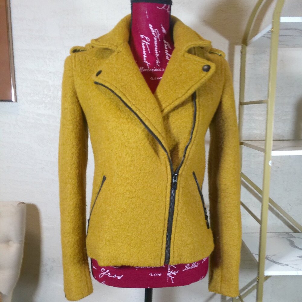 Anthropologie Brand Cartonnier Wool Blend Moto Jacket Size X Small Yellow Womens